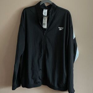 NWT Reebok Black Performance Track Jacket with White Accents